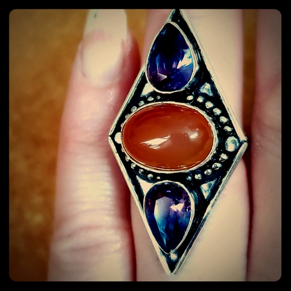 New Carnelian and Bi-Color Tourmaline 925 Silver Ring. - Picture 4 of 12